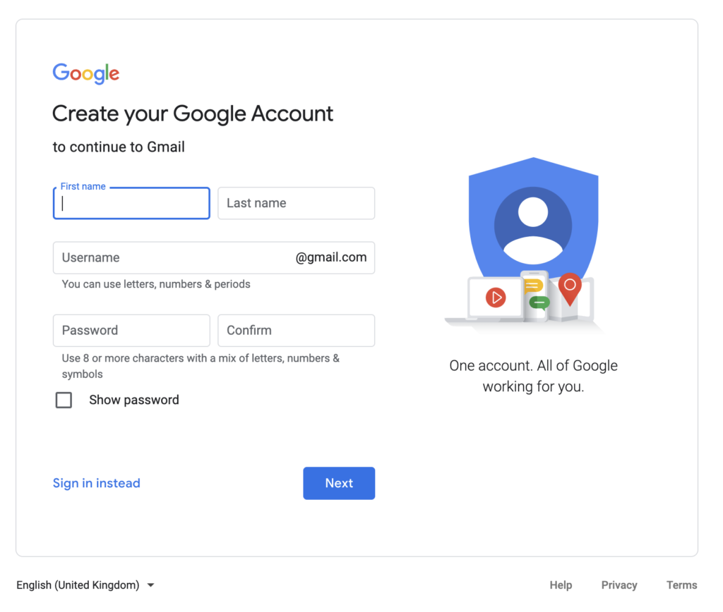 Setup your Gmail profile and email address