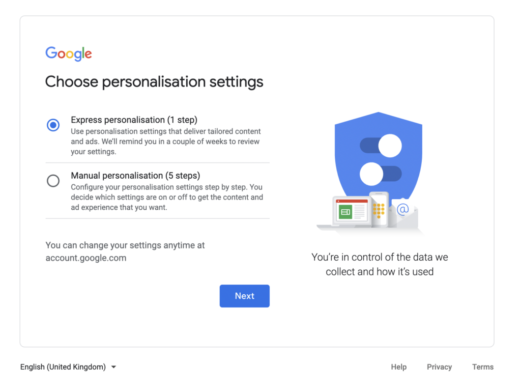 Gmail personalisation settings